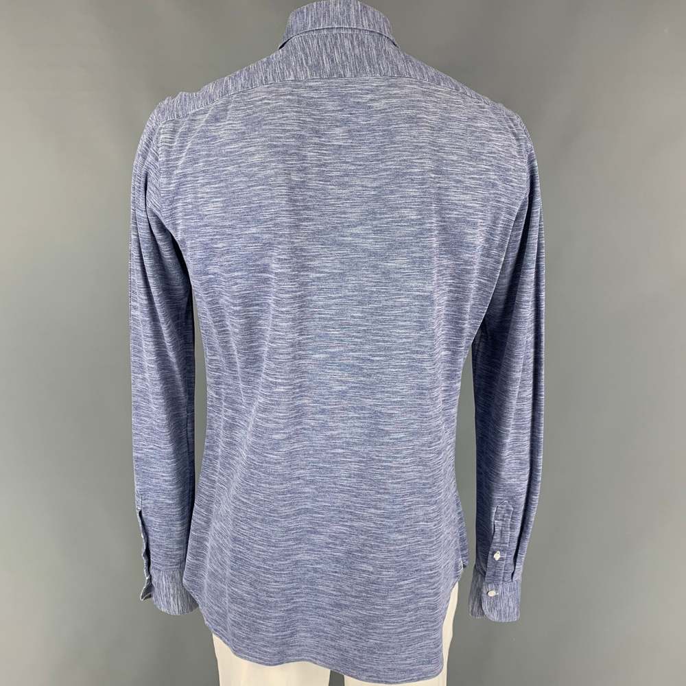FINAMORE Blue White Heather Cotton Button Up Long Sleeve Shirt - Picture 3 of 5